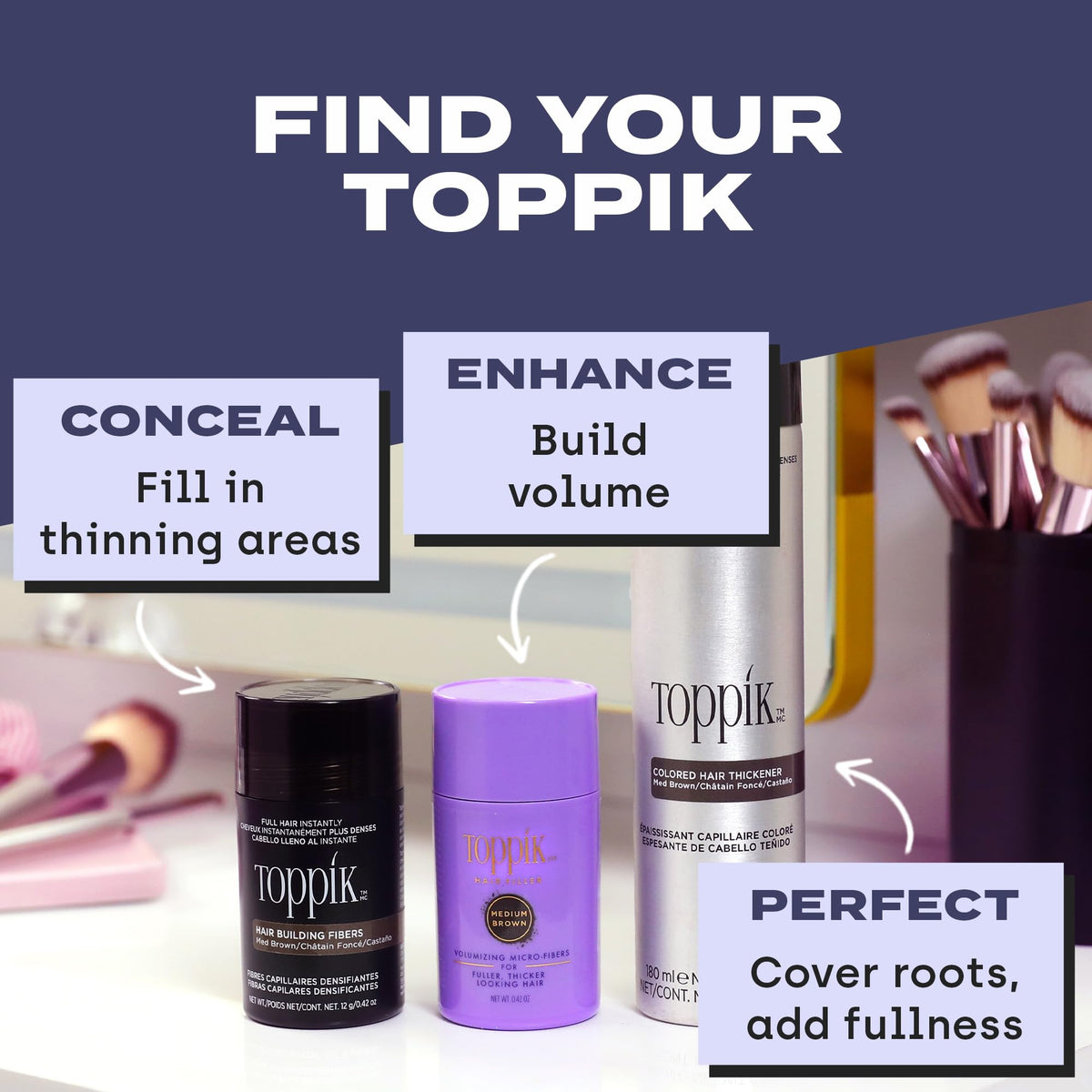 TOPPIK with hair fibers application showing enhanced texture and coverage