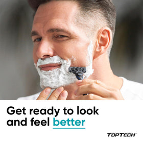 Toptech cartridge close-up showing three blades for a smooth shave