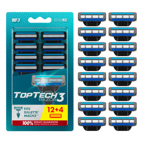 Toptech front packaging showing 12 cartridges and clear compatibility benefit