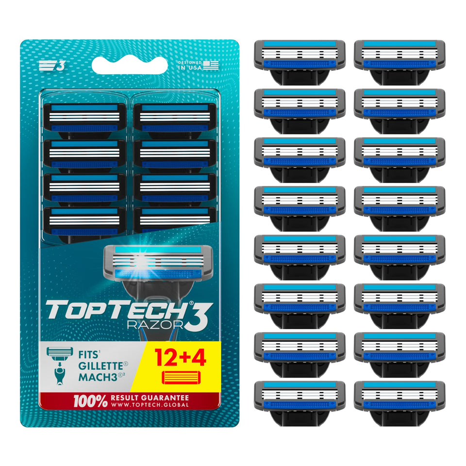 Toptech front packaging showing 12 cartridges and clear compatibility benefit