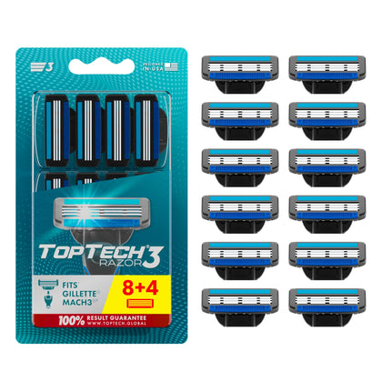 Toptech front packaging showing eight cartridges and value pack benefit