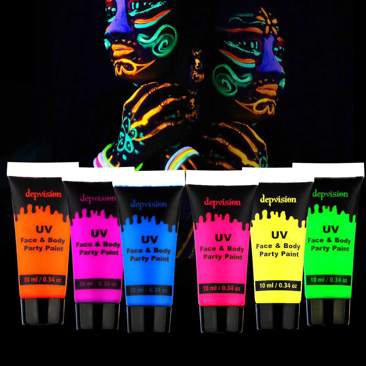 torbers Depvision front view of six neon tubes showing color range and portability