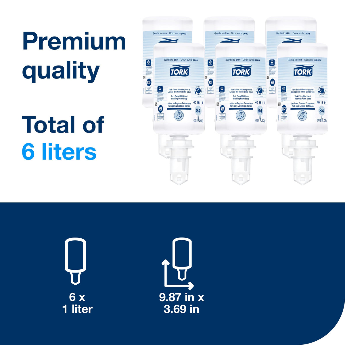 Tork sealed refill close-up highlighting hygienic single-use pump and spill-resistant design