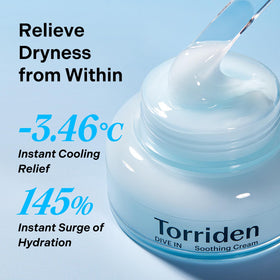 Torriden cream texture on fingertip demonstrating smooth barrier sealing