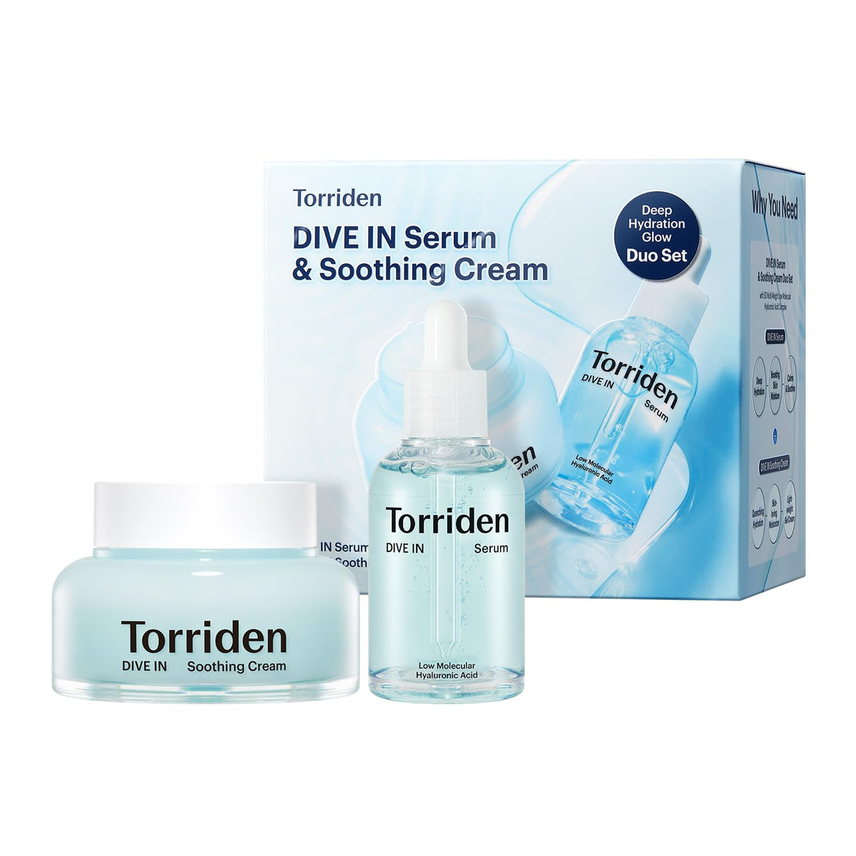 Torriden front packaging showing serum and cream for compact hydration