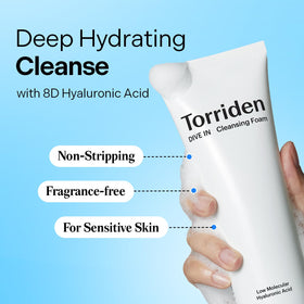 Torriden foam dispensed from pump with airy lather for easy cleansing
