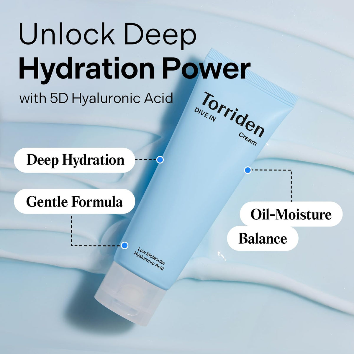 Torriden cream texture close-up highlighting light, non-greasy finish for comfort