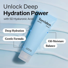 Torriden cream texture close-up highlighting light, non-greasy finish for comfort