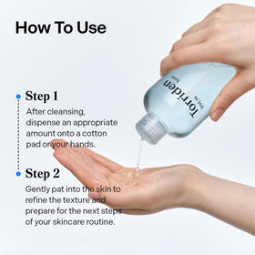 300ml Torriden bottle next to a hand for scale and daily-use value