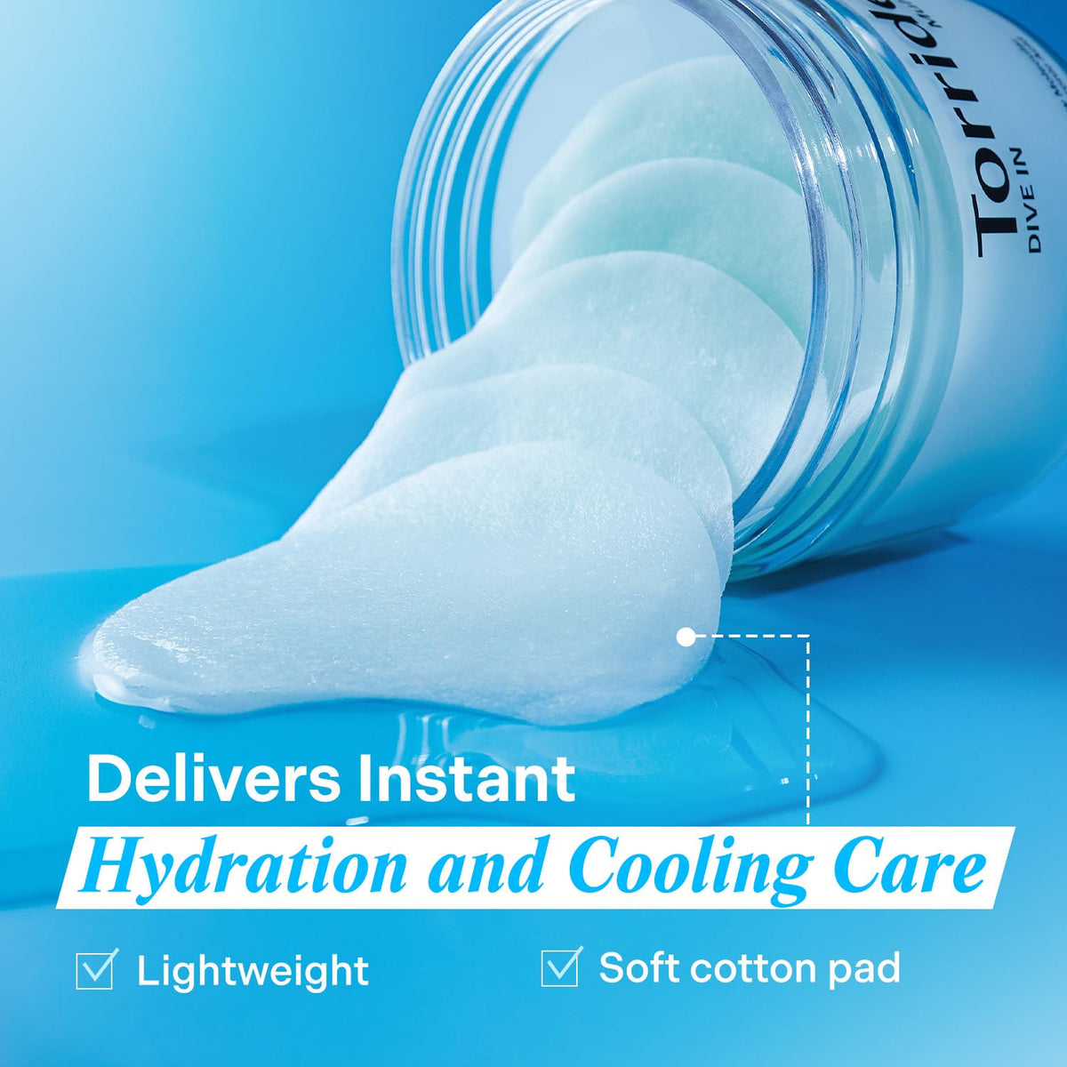 Torriden soaked pad detail showing serum saturation for deep hydration