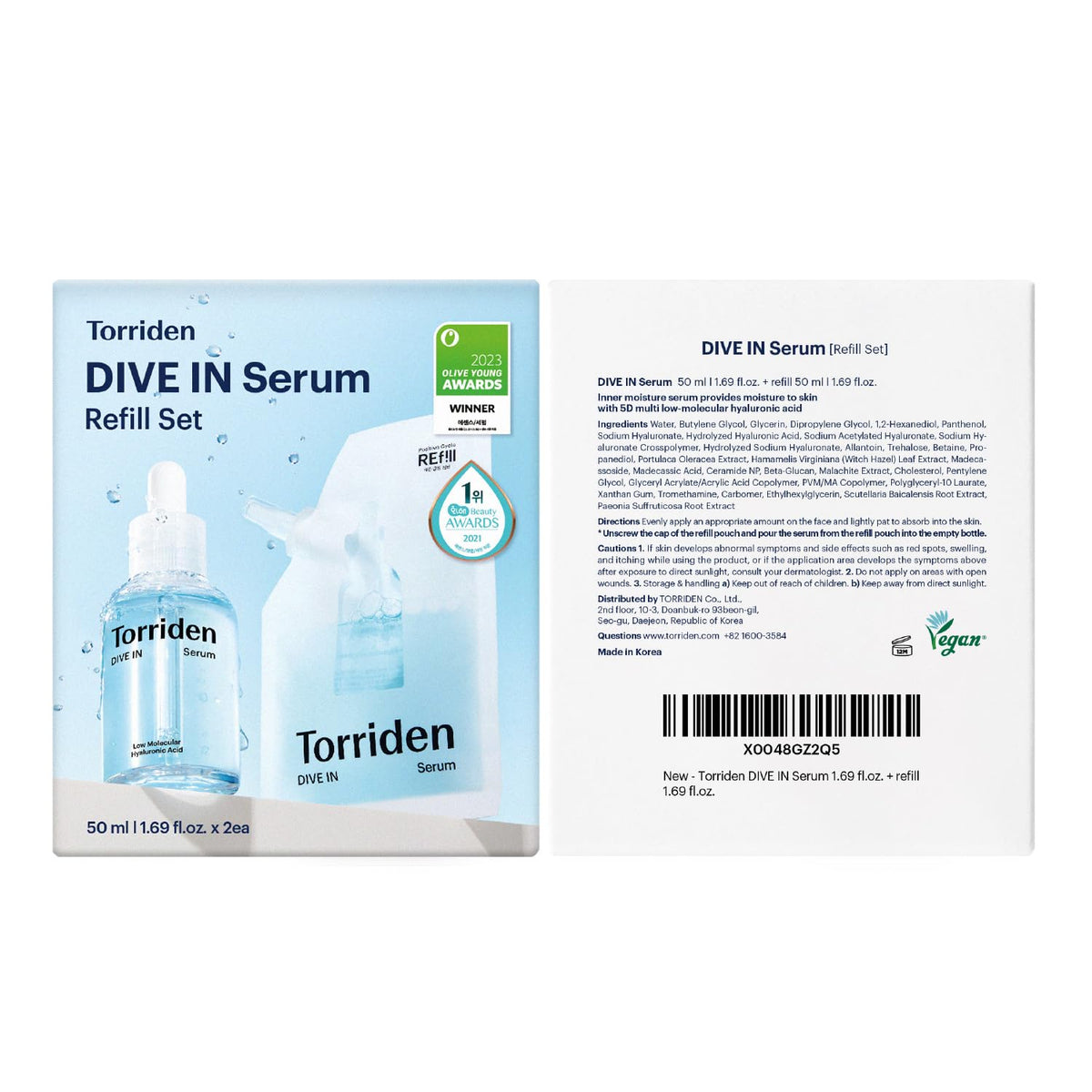 Torriden packaging detail showing FSC-certified materials and refill benefit