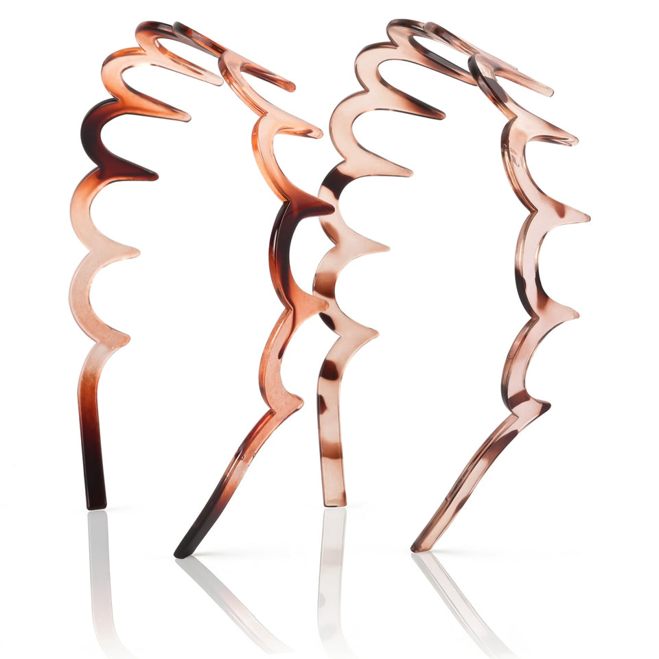 TOSEFES front view of two headbands in tortoiseshell and amber gray, stylish and versatile