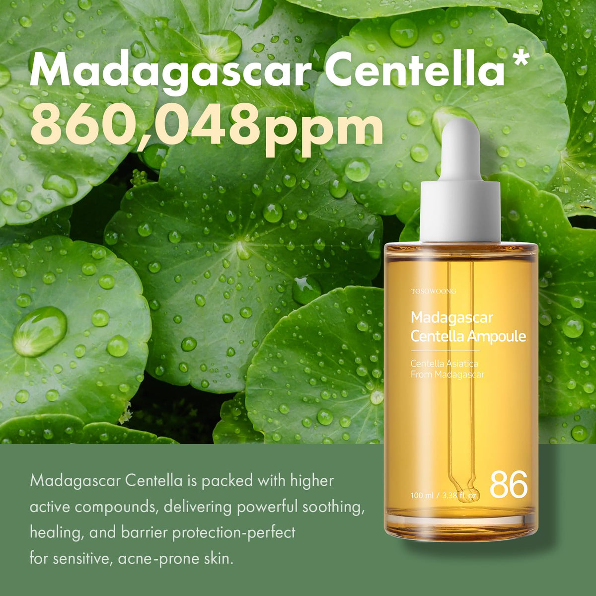 TOSOWOONG ingredient label highlighting 86% Madagascar Centella concentration