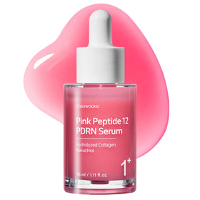 TOSOWOONG front packaging of Pink Peptide 12 PDRN serum showing bottle and box, highlights formulation benefit
