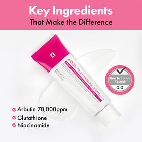 TOSOWOONG ingredient visual with arbutin and glutathione indicating targeted brightening