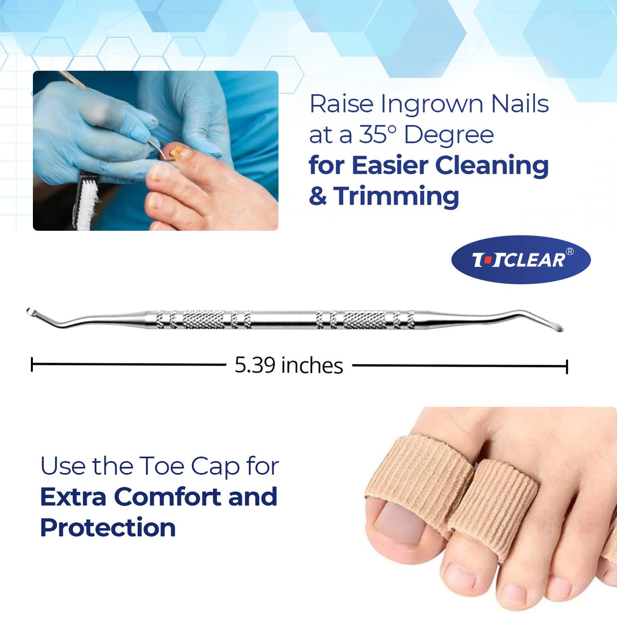 TOTCLEAR silicone toe cap detail demonstrating soft cushioning comfort