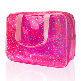 TotePrint front view showing hot pink star design and clear PVC for quick visibility