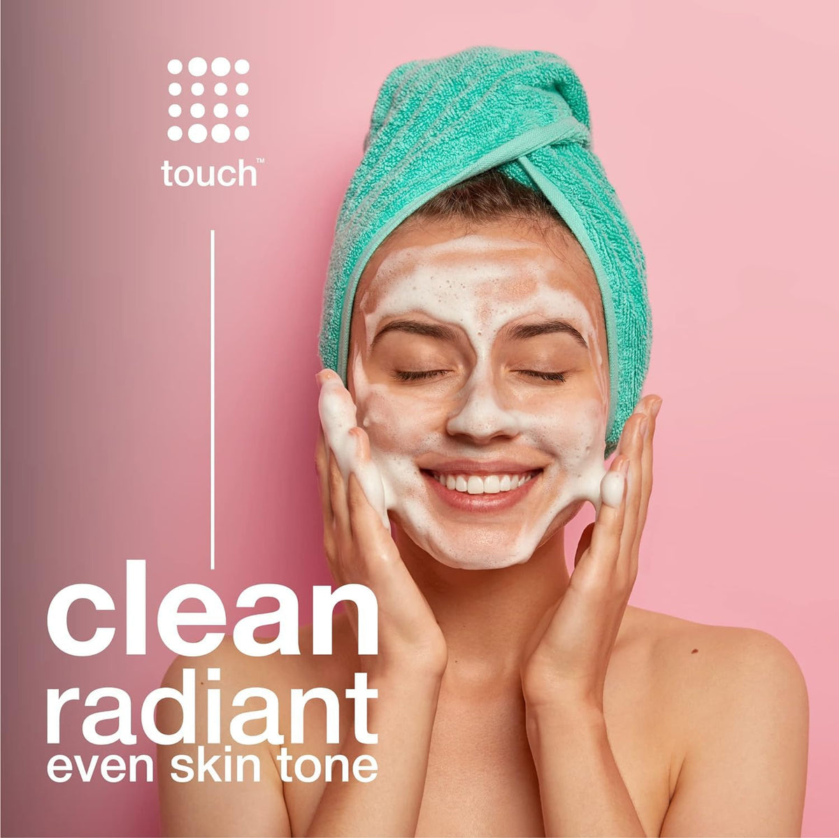 TOUCH bottle on bathroom shelf illustrating daily skincare routine