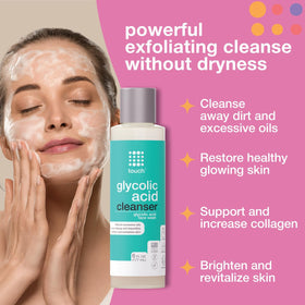 TOUCH label close-up highlighting glycolic strength and low pH benefit