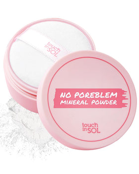 TOUCH IN SOL front jar showing compact translucent powder and branding benefit