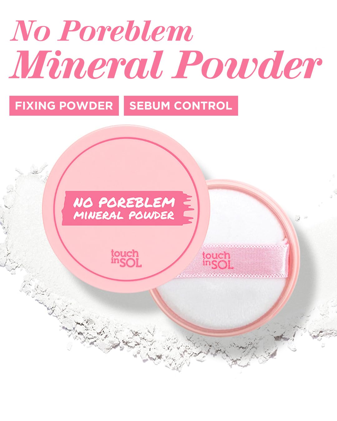 TOUCH IN SOL close-up of powder texture highlighting silky oil-control finish