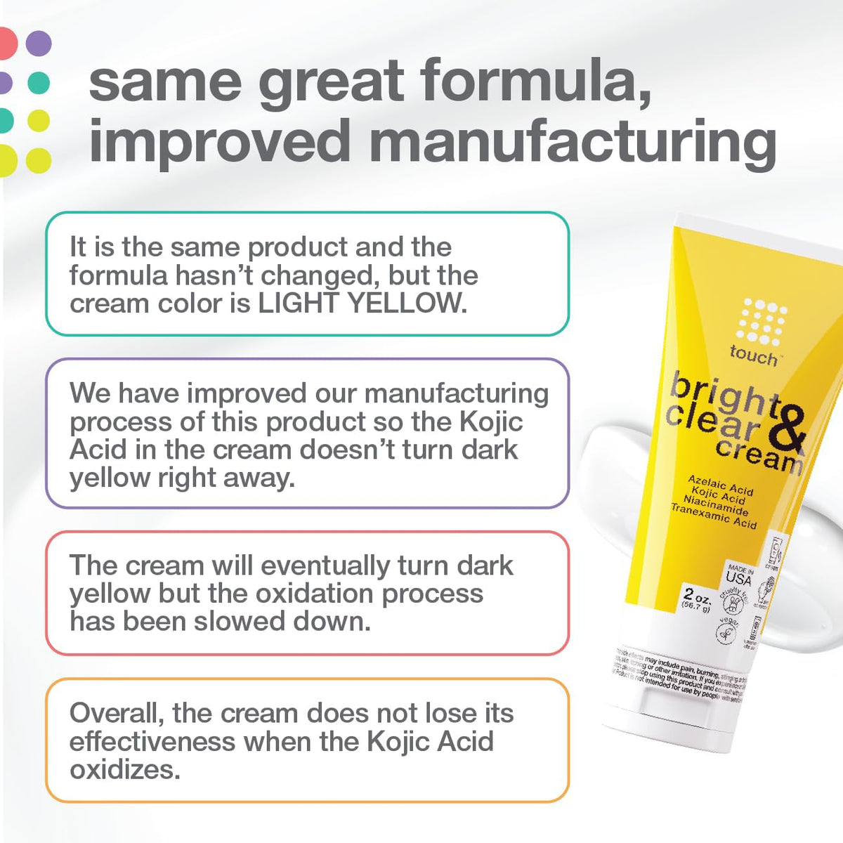 TOUCH Radiance Cream used on neck and underarm illustrating multi-area use
