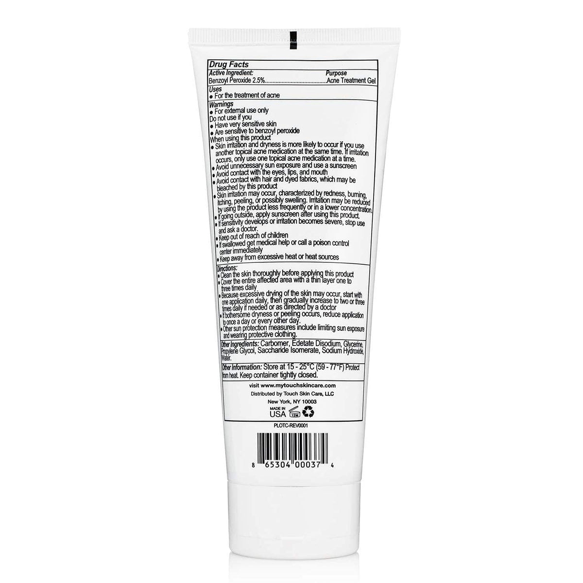 TOUCH tube cap and label detail showing ingredient clarity and safety