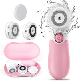 TOUCHBeauty spin brush front view showing compact design and included heads for travel convenience