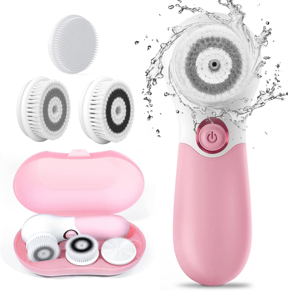 TOUCHBeauty spin brush front view showing compact design and included heads for travel convenience