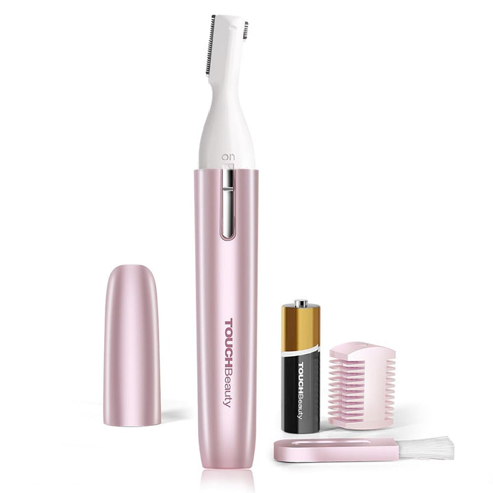 TOUCHBeauty pen trimmer front view showing slim rose design and power button