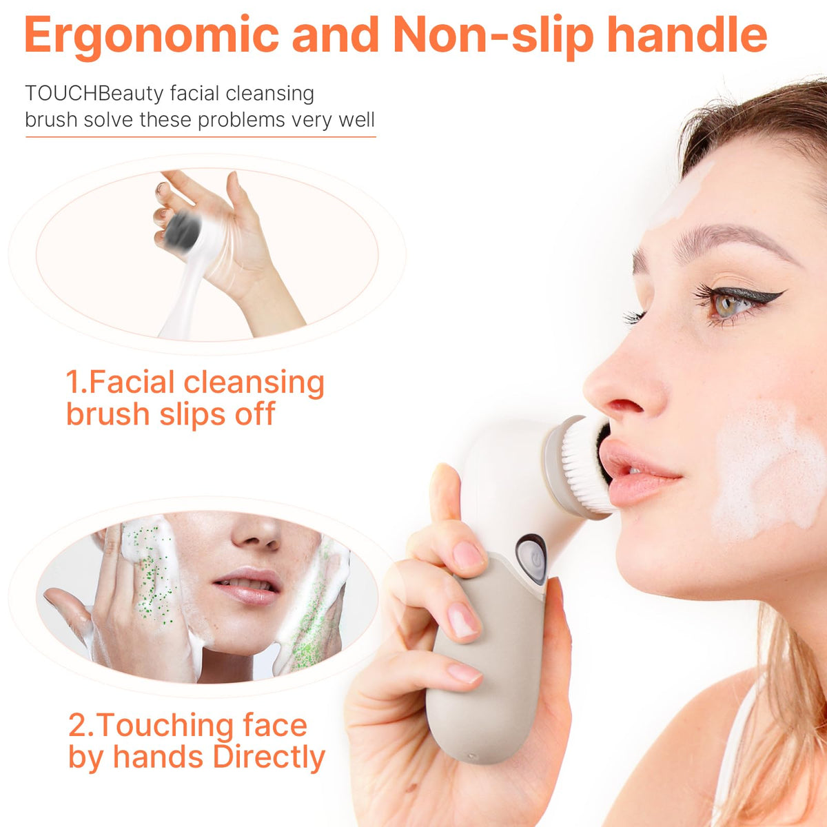 TOUCHBeauty silicone head close-up showing gentle texture for sensitive skin comfort