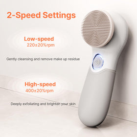 TOUCHBeauty three brush heads displayed to highlight included soft, deep-cleaning, and silicone options