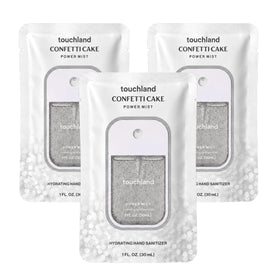 Touchland Confetti Cake front packaging showing trio and scent benefits