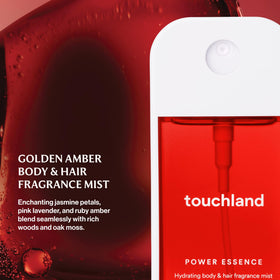Touchland mist close-up of micro-mist spray dispersing even fine droplets for quick refresh