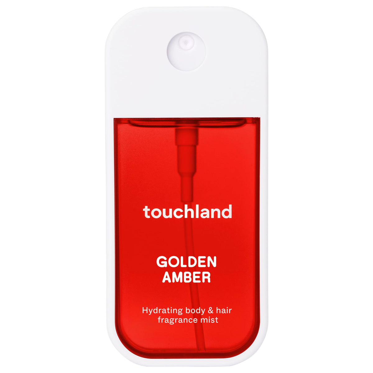 Touchland Golden Amber front bottle showing compact travel-ready design and warm label