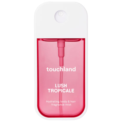 Touchland Lush Tropicale front packaging showing compact travel-friendly bottle and vibrant label