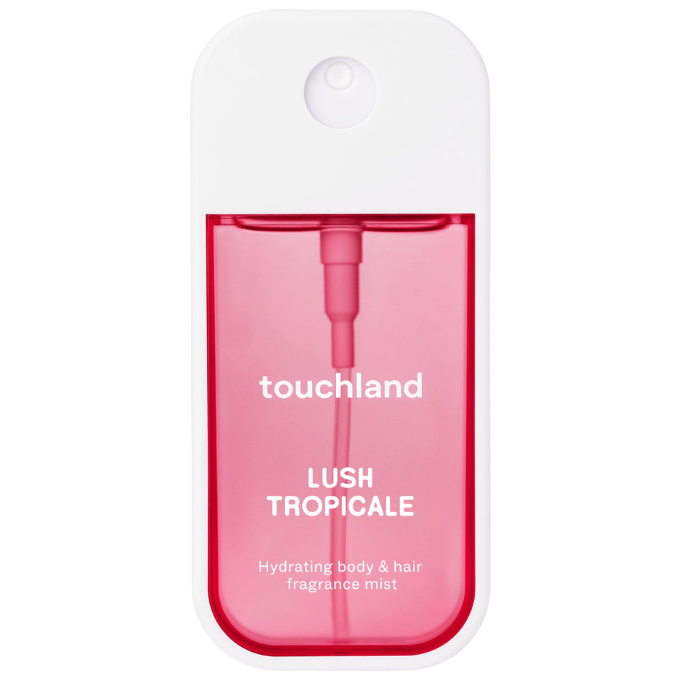 Touchland Lush Tropicale front packaging showing compact travel-friendly bottle and vibrant label