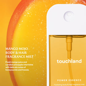Touchland Mango Mojo close-up nozzle spraying fine micro-mist for quick refresh