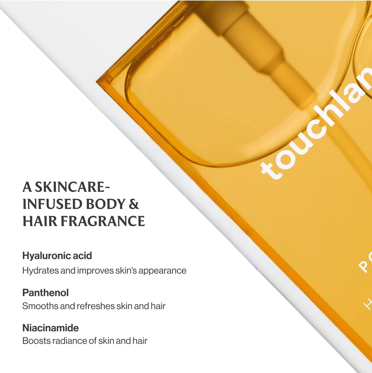 Touchland Mango Mojo label detail with ingredients list and skincare benefits