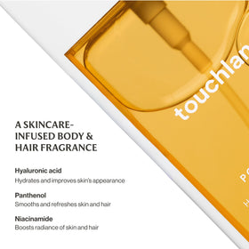 Touchland Mango Mojo label detail with ingredients list and skincare benefits