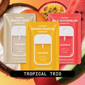 Touchland Mango Passion bottle close-up highlighting label and moisturizing formula