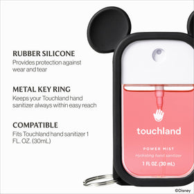 Touchland case clipped to backpack displaying convenience on the go