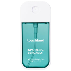 Touchland bottle front packaging showing Sparkling Bergamot, easy travel refresh
