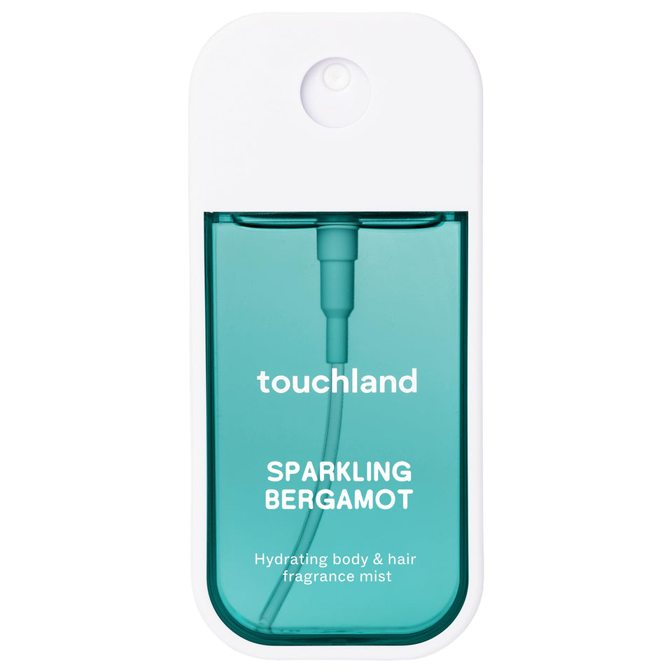 Touchland bottle front packaging showing Sparkling Bergamot, easy travel refresh