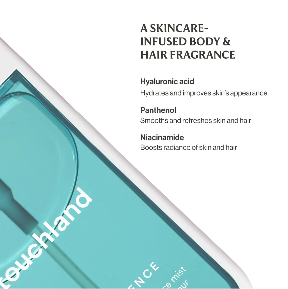 Touchland mist applied to hair ends to add fragrance and light conditioning