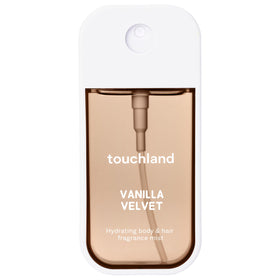 Touchland Vanilla Velvet front bottle showing compact travel size and elegant label