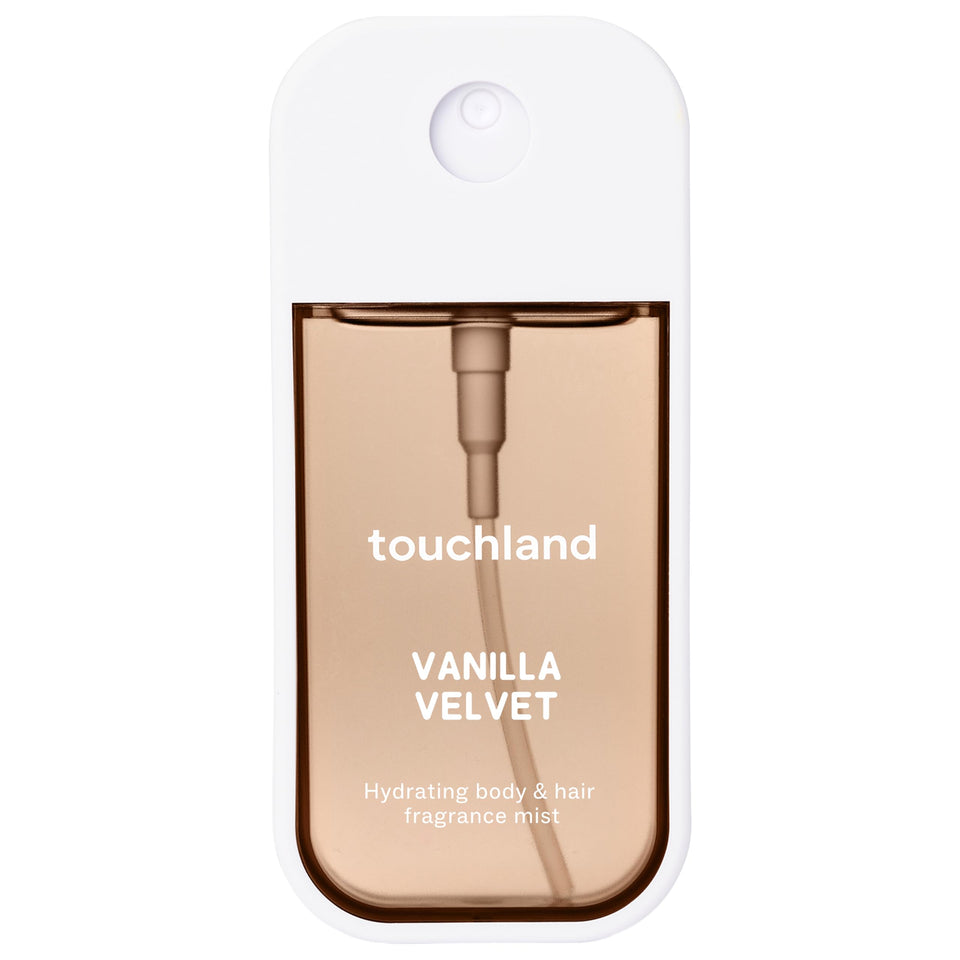 Touchland Vanilla Velvet front bottle showing compact travel size and elegant label