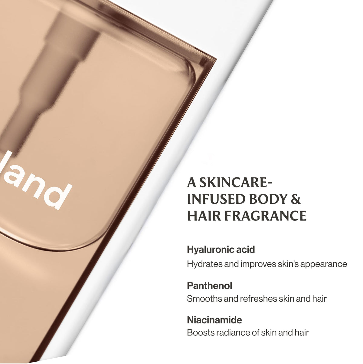 Touchland Vanilla Velvet spritzed into hair for soft, fragrant finish