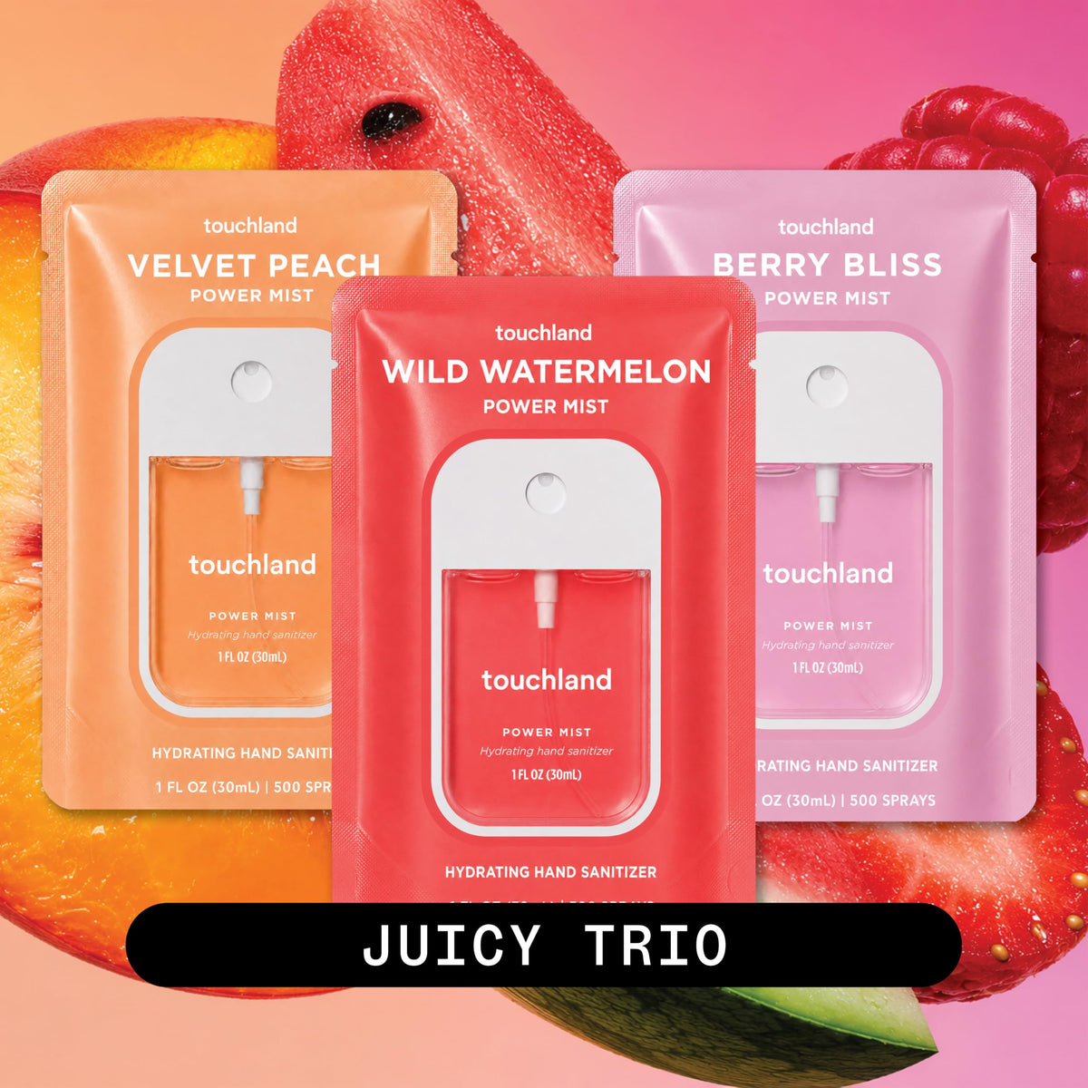Touchland Wild Watermelon close-up of spray nozzle delivering a fine mist for quick application