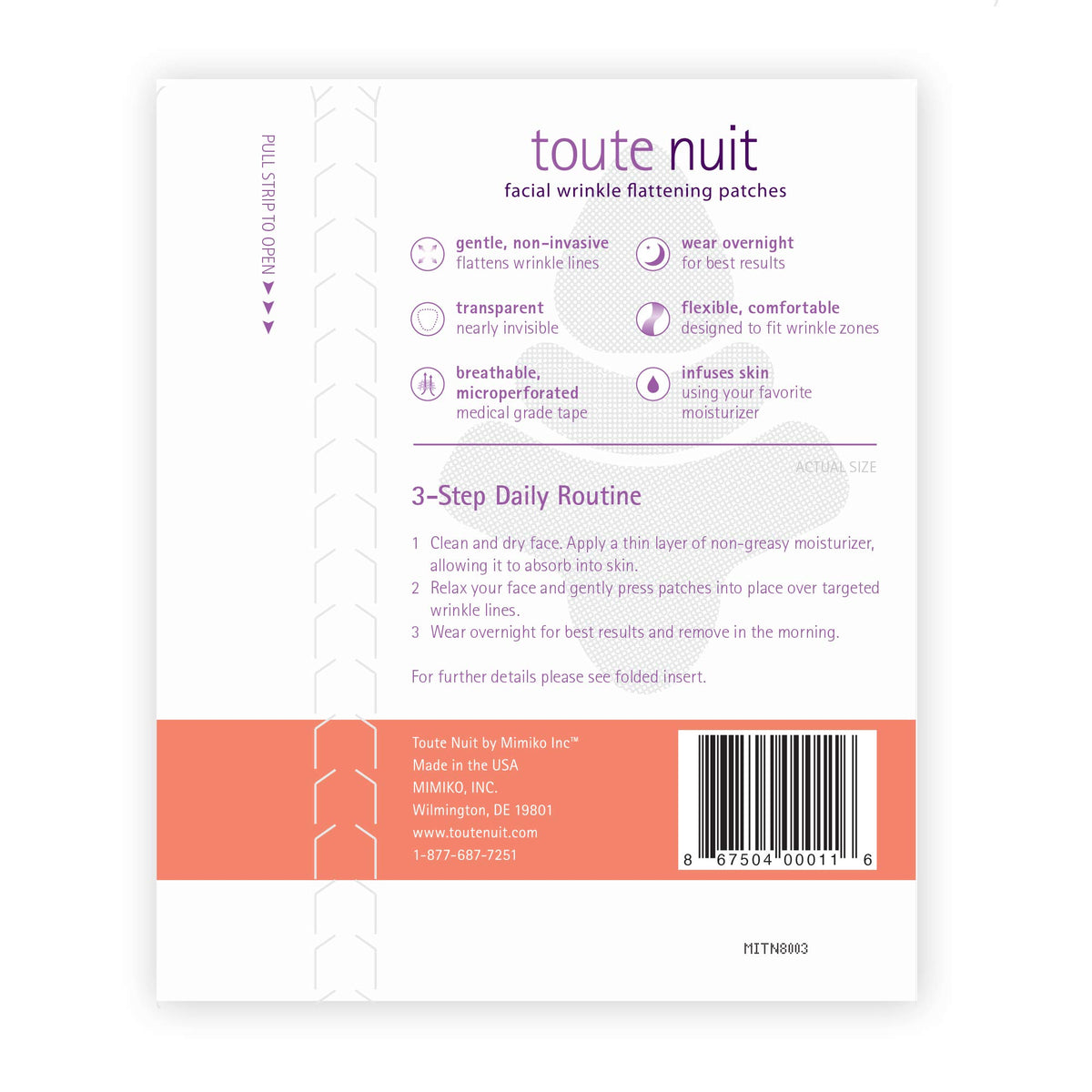 Toute Nuit Y-shape patch detail for forehead coverage and wider smoothing